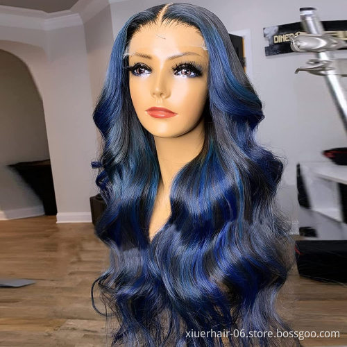 Senegalese Twist Pineapple Wave Natural Color Piano Hd Middle Part Human Hair Green Blue Lace Front Wigs